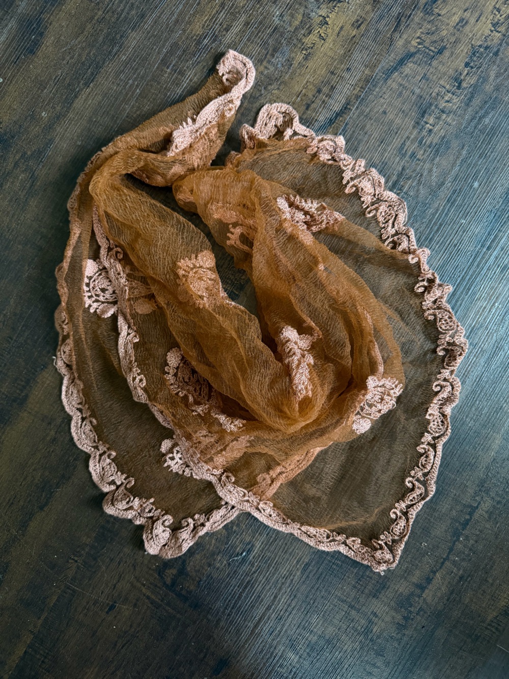 Embroidered Lightweight Scarf in Brown